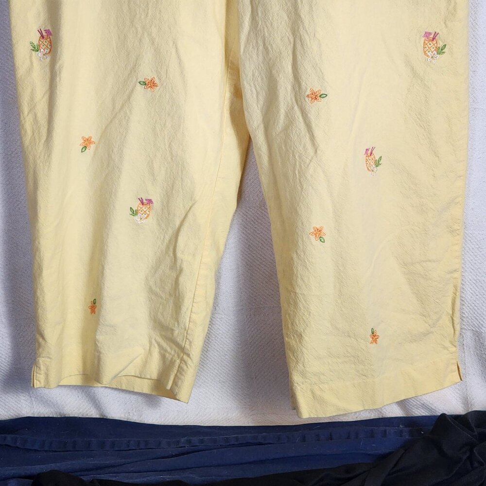 Alfred Dunner Yellow Umbrella Drink Embroidery Cotton Elastic Waist Pant Size 16 - Picture 6 of 16